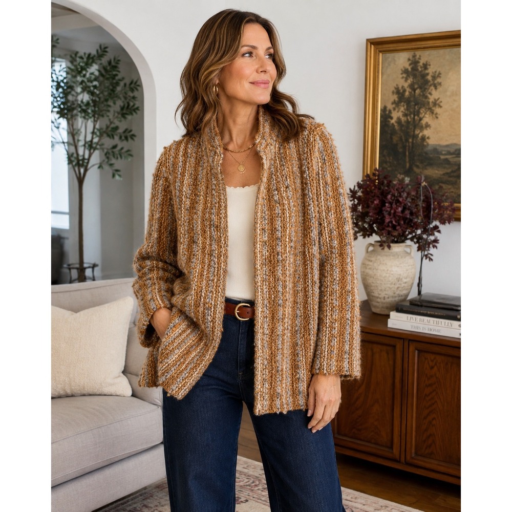 Vintage Devon Cardigan Jacket Women 16 Rust Tan Mohair Lambswool Boucle Knit
